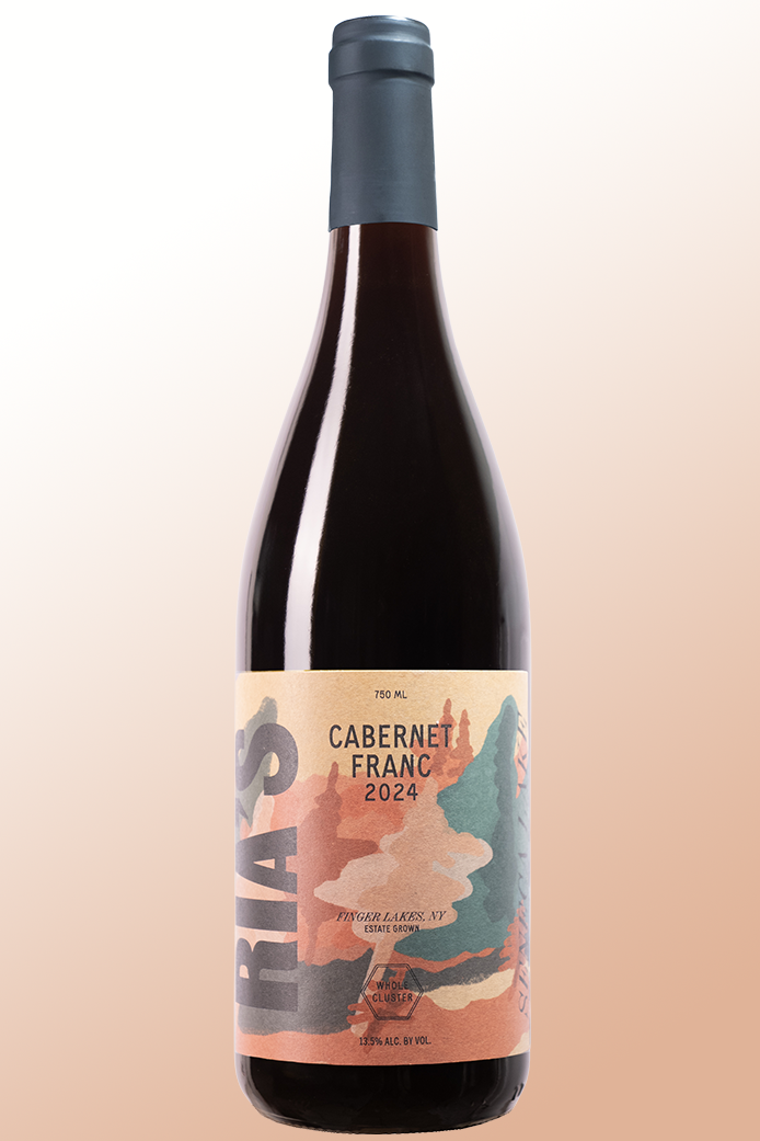 Wine bottle with a colorful label on a gradient background