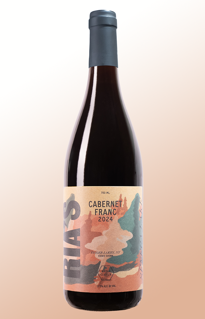 Wine bottle with a colorful label on a gradient background