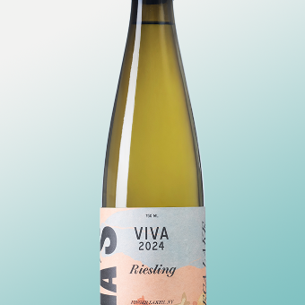 Wine bottle labeled 'VIVA 2024' on a light blue background